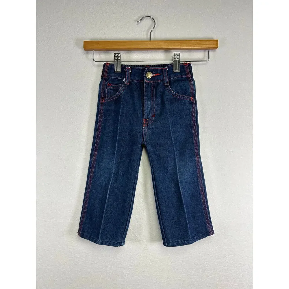 Vintage Little by Little 70/80s baby denim jeans‎ with red stitching 24m